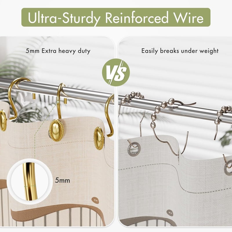 AmazerBath Gold Shower Curtain Hooks, 12PCS Rust Proof Shower Curtain Rings, Decorative Modern Shower Curtain Hangers, Elliptical Heavy Duty Design Convenient for Bathroom Kitchen Wardrobe - Image 3